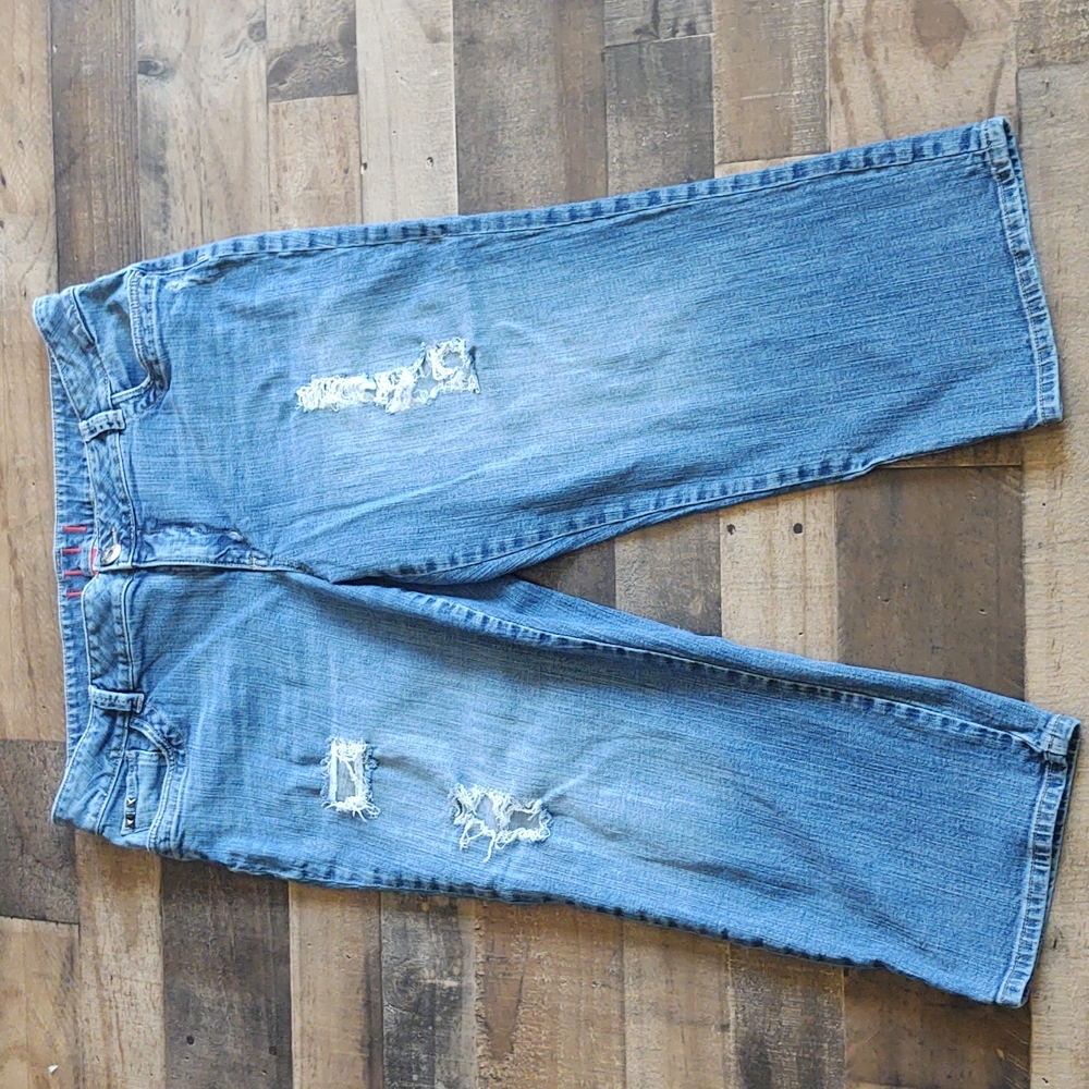 Elle Distressed Cropped Boyfriend Jeans sz 18 W women's